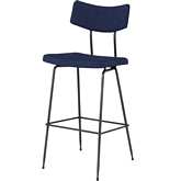 Soli Bar Stool in True Blue Boucle Fabric & Black Steel